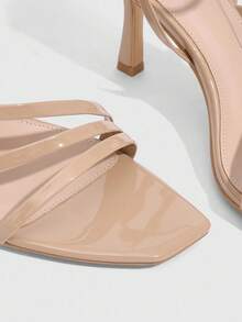 CUCCOO SZL Sandalias de tacón alto con punta cuadrada y correa color albaricoque para mujer - Albaricoque - Ver 6