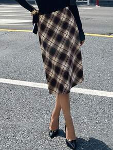 Livesso 女士格子裙秋季 - 卡其色 - 查看 1