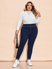 SHEIN CURVE+ Plus Size Women Casual Seam Line Skinny Pants, Autumn/Winter