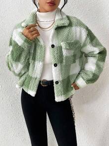 EMERY ROSE 休闲女士梦幻简约格纹秋冬外套 - 綠色 - 查看 4