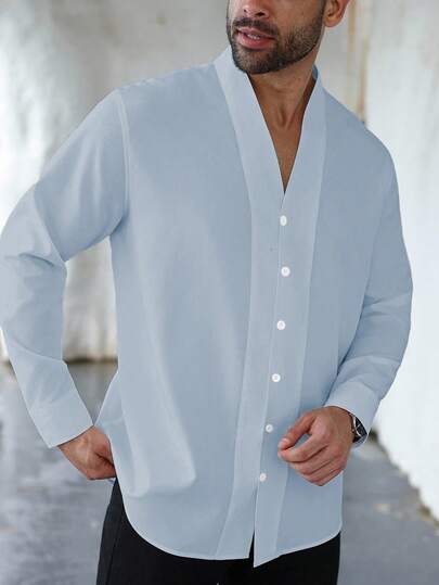 Manfinity Homme Męska koszula casualowa w jednolitym kolorze, w dużym rozmiarze, na jesień