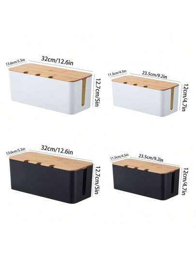 Large Cable Management Box – Wooden Style Cord Organizer And Cover For TV Wires, Computer, USB Hub And Under Desk Power Strip – ABS Material