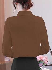 EMERY ROSE 不对称领百搭优雅通勤女式 T 恤 - 咖啡棕 - 查看 2