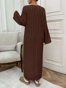 EURMUSE Women Cable Knitting Maxi Sweater Dress - Brown - View 2
