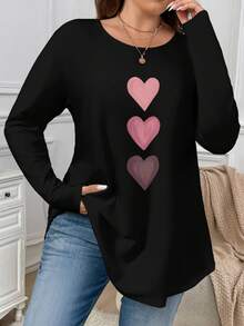 EMERY ROSE Koszulka z nadrukiem w różowe serce Ombre, swobodna, minimalistyczna, z okrągłym dekoltem i dużym rozmiarem, jesień/zima - Wielokolorowe - Zobacz 6