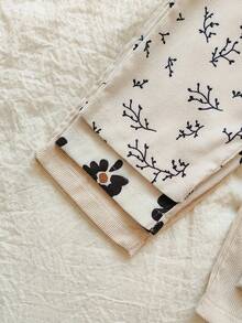 Vintaside Kids 3 件套灯芯绒印花荷叶边松紧腰直筒裤，适合婴幼儿女孩