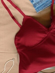 Comfortcana Kamisol Wanita Slim Fit dengan Renda Kontras Warna Polos - Merah - View 6