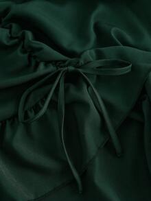 SHEIN MOD Rok Hijau Tua Berpinggang Tinggi Ukuran Besar, Gaun Formal Elegan Musim Gugur dengan Hem Asimetris, Bagian Depan Berlipit, Hem Berumbai yang Dapat Diatur, Desain Bolak-balik, Gaun Retro Vintage - Dark Green - View 6