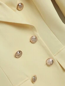 GlowEve CURVE Women's Plus Size Gold Button Decor Blazer + Pleated Skirt Set, Elegant Everyday Commute Versatile Minimalist Fashion, Yellow