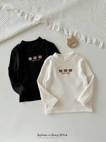Cozy Pixies 2pcs Baby Boy Cartoon Animal Print Thermal Lined Crew Neck Long Sleeve Sweatshirt Set Baby Tops Baby Bear Clothes Baby Undershirts Neutral Baby Clothes Unisex Baby Shirt Sets - Multicolor - View 4