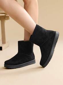 CUCCOO EASI Giày bốt đi tuyết ấm áp đơn sắc dành cho nữ mặc hàng ngày - màu đen - Xem 5