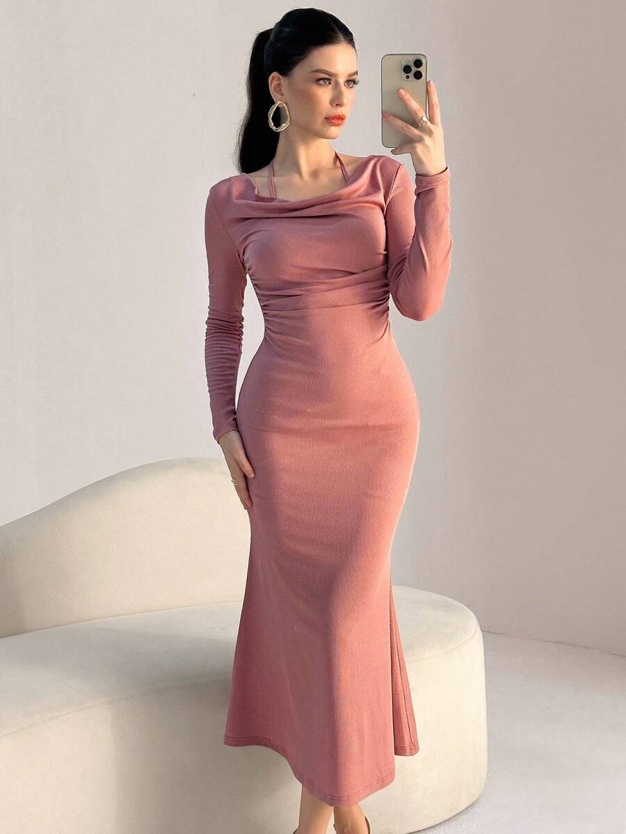 Modelyn Fashionable Sexy Long Sleeve Mermaid Hem Knit Dress For Women