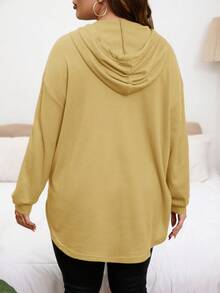 SHEIN Privé Plus Size Casual Solid Color Arched Hem Hoodie, Autumn/ Winter