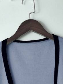 GlowEve Fashionable Minimalist Contrast Color Trim Cardigan, Versatile - Baby Blue - View 4