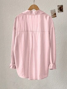 INAWLY 轻薄纯色长袖休闲防晒衬衫，夏季 - 粉色 - 查看 2