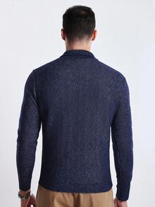 Manfinity CityGents كنزة صوفية كاجوال طويلة الأكمام مزركشة بالخطوط، خريف/شتاء