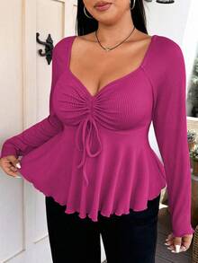 Vionelle قميص تي شيرت طويل الأكمام مخطط مزين بالراين على الياقة والأمام مع سحاب للربط، مقاس كبير الحجم