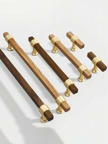 1 件实木橱柜抽屉把手 - 现代简约山毛榉木和黑胡桃木把手，北欧风格衣柜木制旋钮 - 彩色 - 查看 3