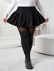 SHEIN CURVE+ Plus Size Women's Black Leggings, Black Mesh Patchwork Leggings For Casual Daily Wear, Minimalist & Fashionable - Black - View 5