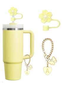 3pcs/1pc Accessories Designed For Cups: Purple Cup Letter Markers & Silicone Lotus Flower Straw Caps, Silicone Anti-Drop & Scratch Protective Sleeve, Reusable, Straw Cap For 10mm Wide Straw, Letter Decor, Mother's Day Gift - Purple - View 11