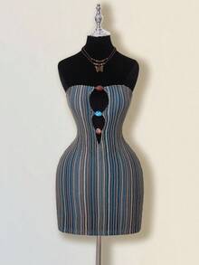 SHEIN ICON Robe mini crochetée de festival, bandeau, tenue de plage hippie bohème, découpée, d'été, pour club de plage, crop top sans bretelles, tricotée, tenue de vacances et de villégiature - Multicolore - Voir 3
