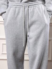 SUMWON Regular Quarter Zip High Neck Sweatshirt Co-Ord Set With Straight Leg Sweatpants Loungewear Streetwear Winter Casual Outfit - Grey - View 7