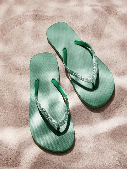 Sandalias planas de dedo con brillo negro para mujer, cómodas, adecuadas para el hogar, la playa, las vacaciones y talla grande ocasiones