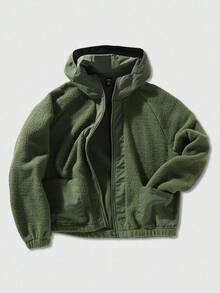 ROMWE MEN Casual 男士休闲纯色连帽长袖外套，适合秋冬季穿着 - 綠色 - 查看 7