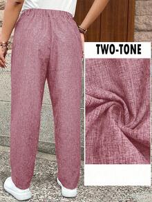 EMERY ROSE Quần lửng đi làm thường ngày nhiều màu họa tiết vải lanh cỡ lớn - Bụi hồng - Xem 2