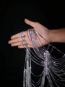 BamGleam Fashionable Sexy Multi-Layer Crystal Chain Shorts - Silver - View 6