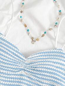 SHEIN Unity Women's Casual Vacation Everyday Versatile Ruched Stripe Camisole Top, Spring/Summer - Baby Blue - View 4