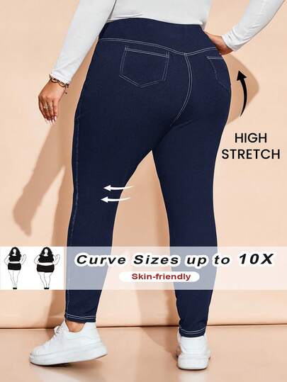 SHEIN CURVE+ Plus Size Women Casual Seam Line Skinny Pants, Autumn/Winter