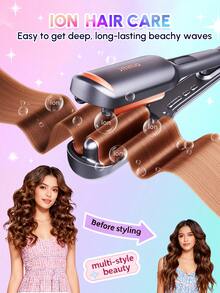 JMMO 海滩宝贝卷发器，升级离子卷发棒，卷发器，2 筒卷发器，防烫伤，百万离子和快速波浪，智能定时器和 13 个可调节温度，易于使用，适合女性的美发工具，毕业生日假期夏季秋季 Y2K 时尚化妆化妆品除草派对海滩旅行露营户外学校校园节日装饰礼物 - 欧盟插头 - 灰色 - 查看 3