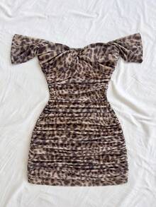 Soleia Vestido ajustado de hombros descubiertos de malla de punto para vacaciones - Marrón Chocolate - Ver 5