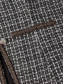 SHEIN MOD Plus Size 2-Piece Women's Tweed Color-Blocked Button Set, Long Skirt Suit, Women's Solid Color Long-Sleeved Single-Breasted Elegant Tweed Blazer, Autumn And Winter Clothes, Polished Silver Button Dec, Tweed Two Piece Set, Office Outfits For Women Set, Tweed Dresses For Women, Classic Outfits For Women, - Black and White - View 12