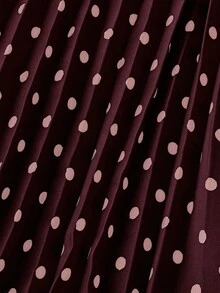 SHEIN Clasi 大码女式缎面圆点印花百褶休闲裙 - 咖啡棕 - 查看 4