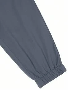 Manfinity LEGND 男士松紧腰抽绳工装风格休闲裤，带口袋，百搭踝带灰色慢跑裤，运动街头潮流裤，秋季 - 水鴨藍 - 查看 7