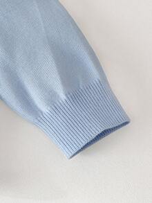 年轻女孩的新款秋冬款式，时尚 3D 手工蝴蝶结，长袖，宽松，百搭，优雅，可爱设计女孩针织套头衫 - 藍色 - 查看 6