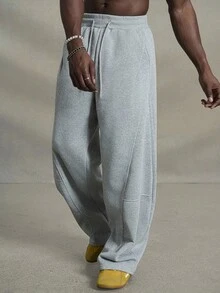 PAVTROS 男士纯色抽绳腰口袋休闲宽松运动裤，宽松灰色运动裤，适合返校季穿着