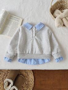 SHEIN 女婴二合一衬衫领字母休闲卫衣 - 灰色 - 查看 2