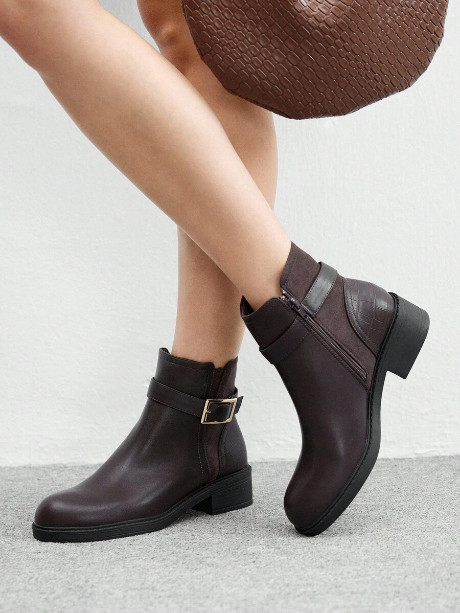 CUCCOO BIZCHIC 女式休闲扣环粗跟踝靴 - 咖啡棕 - 查看 1