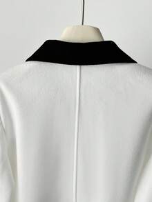 Lyxana Women's Autumn/Winter New Fashion Loose Casual Color Block Short Jacket - Black and White - View 7