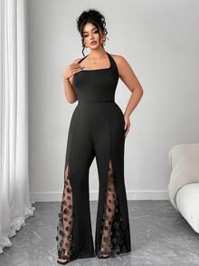 Elenzga Plus Size Women's Backless Spaghetti Strap Slit 3D Floral Elegant Knitted Jumpsuit, Suitable For Autumn Back To School, Graduation, Holidays, Valentine's Day, Christmas, Music Festivals, Mother's Day, Halloween, Thanksgiving, Easter, National Day, Dances, Dates, Parties, Weddings, Outdoor Activities - Black - View 6