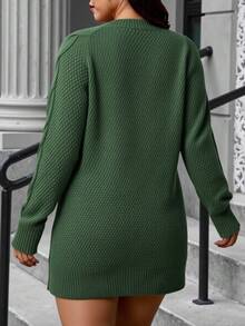 Easura Plus Cable Knit Sweater Dress, Winter Fall Cloth For Women Autumn - Green - View 3