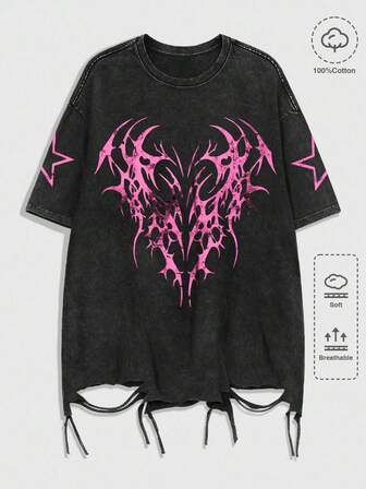 Grunge Punk Maglietta estiva da uomo con stampa tie-dye e colori a contrasto, effetto consumato