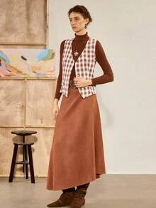 SHEIN Unity 女士休闲格子背心，时尚外套夹克，秋季 - 棕色 - 查看 4