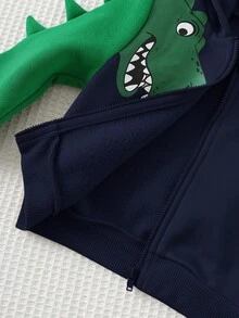 Cozy Pixies 2pcs Baby Boy Cartoon Dinosaur/Tyrannosaurus Rex Print Hooded Zip-Up Jacket And Elastic Waist Jogger Pants Set, Autumn/Winter Baby Clothes Baby Boy Dinosaur Clothes Baby Boy Character Clothes Baby Boy Clothes Baby Boy Fall Newborn Zipper Suit - Royal Blue - View 10