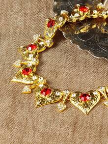 Glisma 18K镀金优雅复古方晶锆石心形吊坠项链 - 紅色 - 查看 1