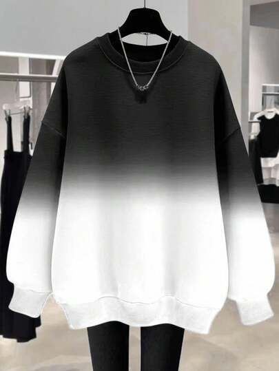 EMERY ROSE Popular Ombre Regular Fit Women Plus Size Crew Neck Sweatshirt