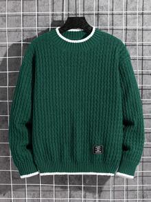 SHEIN Áo len dệt kim Jacquard họa tiết khối màu dành cho bé trai tuổi teen, thích hợp cho mùa đông, du lịch và đi học - Màu xanh lá cây đậm - Xem 6